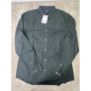 Men’s Large H&M Slim Fit Long Sleeve Button Up Shirt Dk Green Corpcore Work